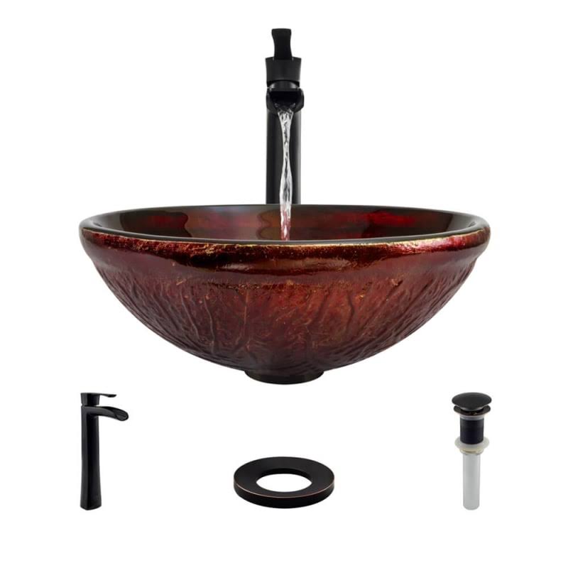 Red Lava Glass Vessel Bathroom Sink with Vessel Faucet T56242