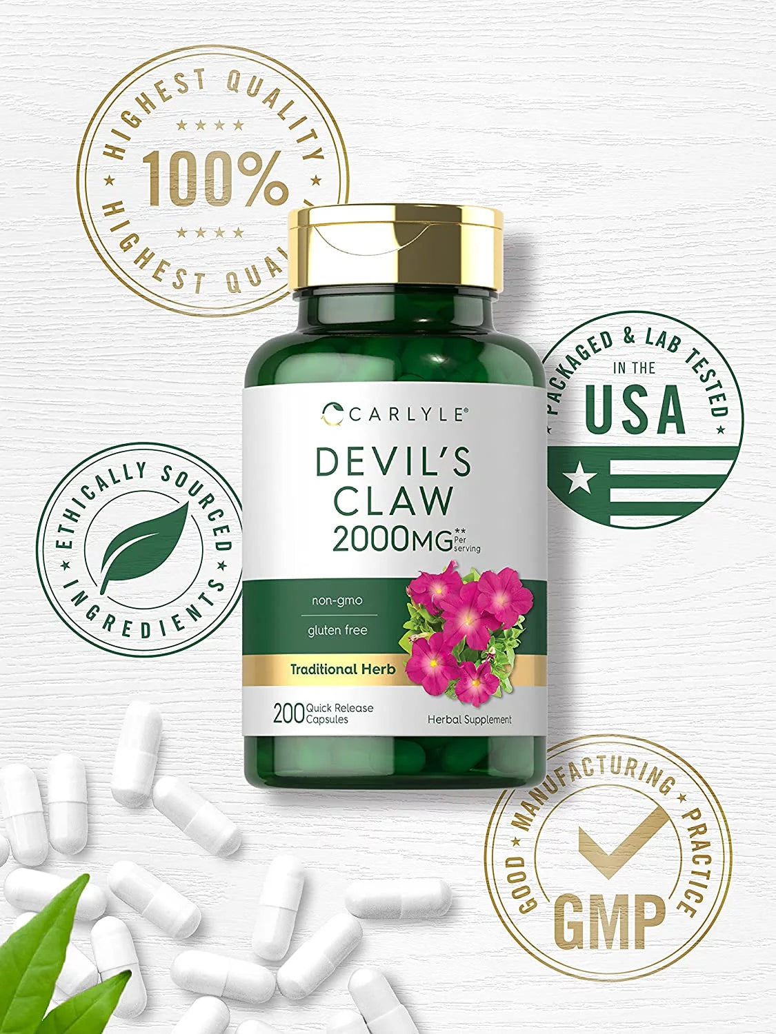 Devils Claw 2000mg 200 Capsules Concentrated Root Extract E6258