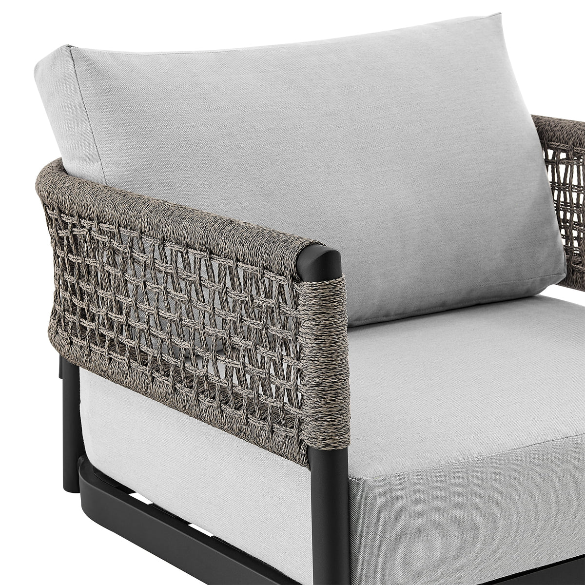 Black Aluminum Grey Rope Swivel Rocking Chair with Cushions C913555