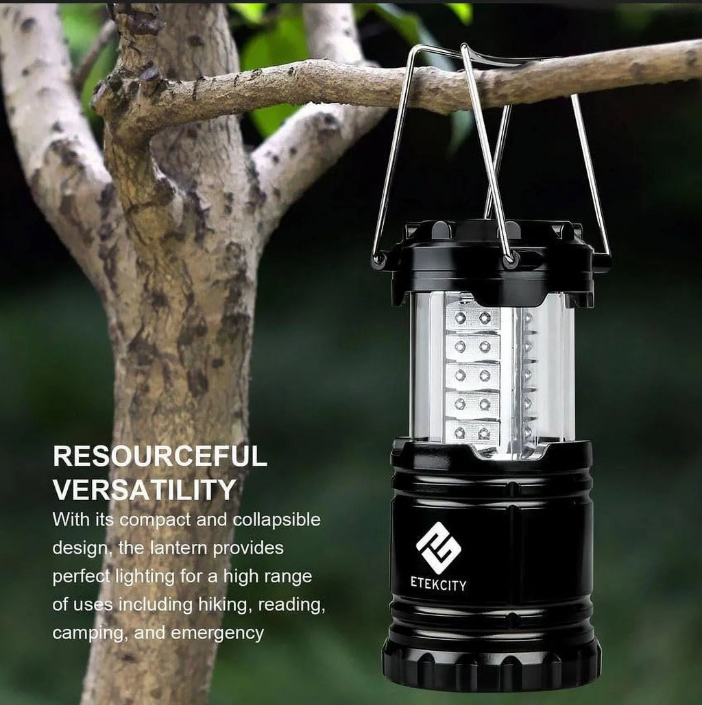 4 Pack Portable LED Camping Lantern with 12 AA Batteries, Black, Collapsible Y237656