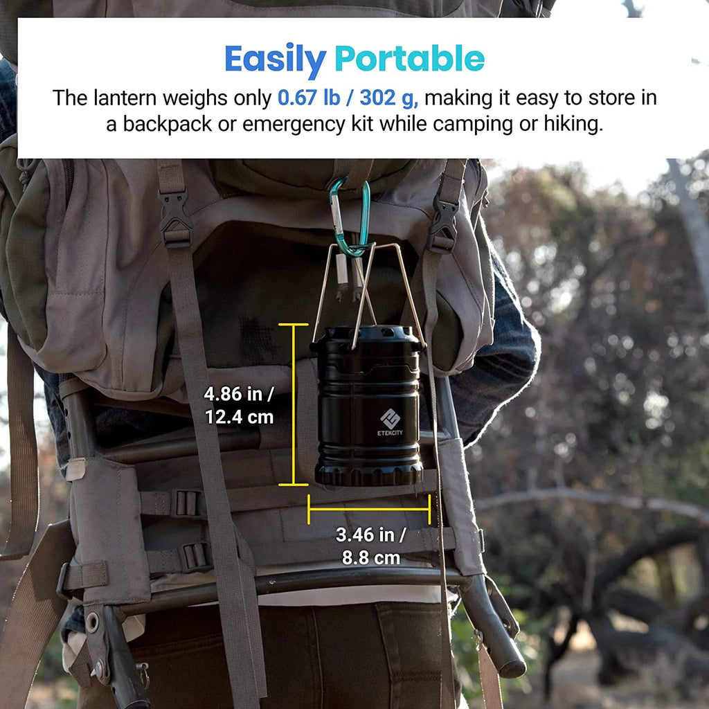 4 Pack Portable LED Camping Lantern with 12 AA Batteries, Black, Collapsible Y237656