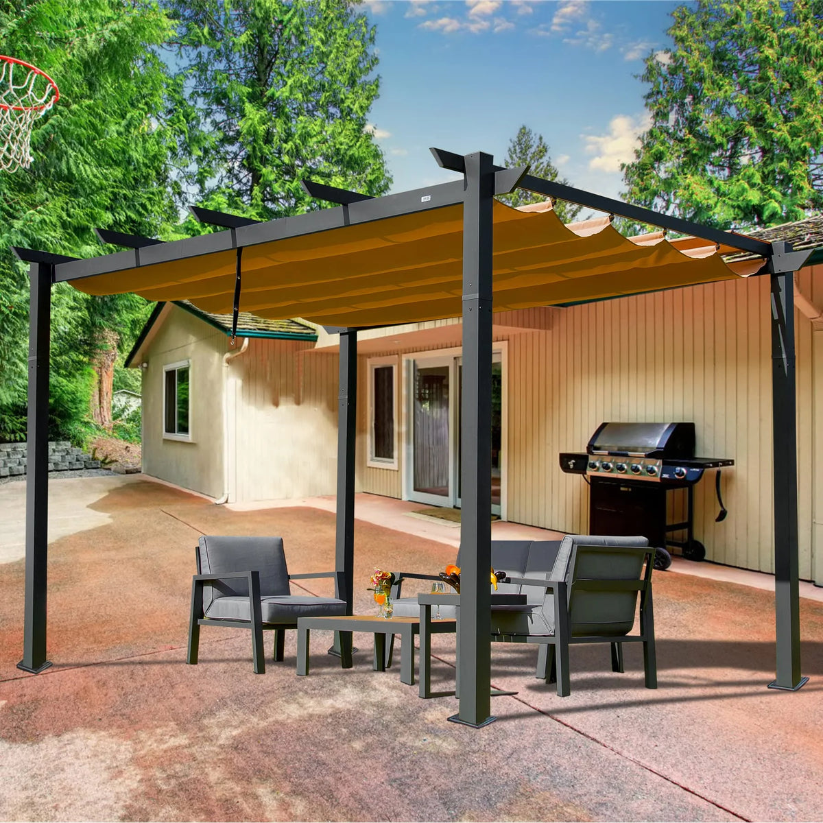 Retractable Pergola with Weather-Resistant Aluminum Canopy W7149