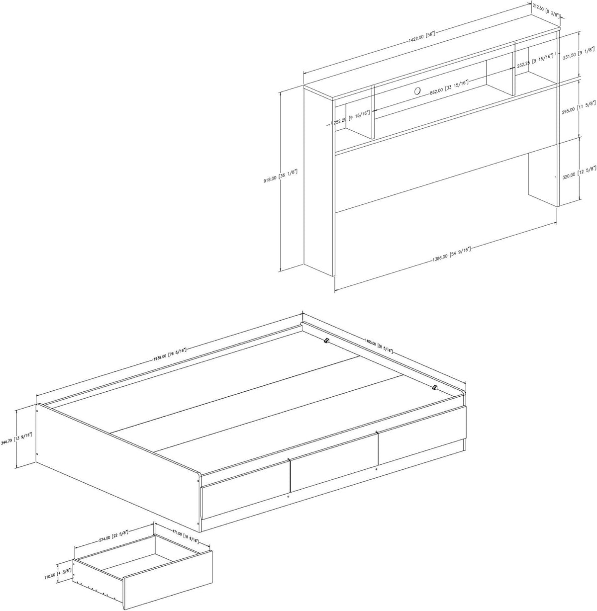 Full Mates Bed With Bookcase Headboard X36591
