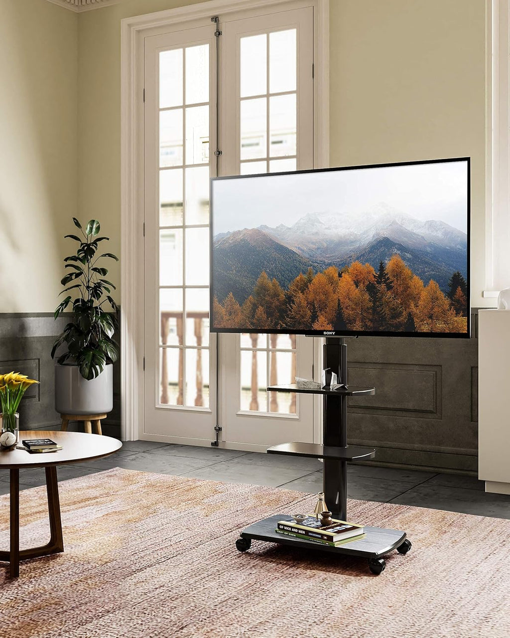 Rolling TV Stand on Wheels for 32 to 65 Inch Flat Screen TV, Black F669956