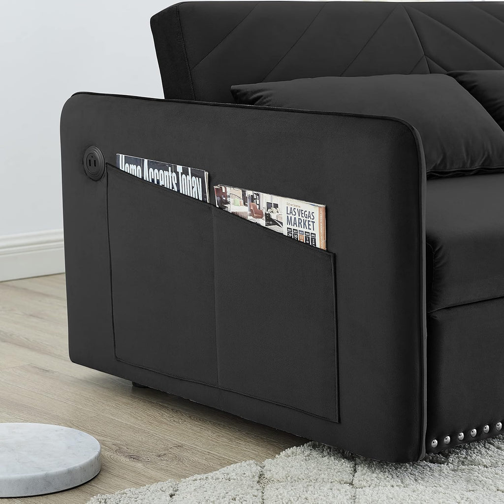 Black Velvet 3 in 1 Loveseat Sleeper Sofa with Pull Out Beds R8172