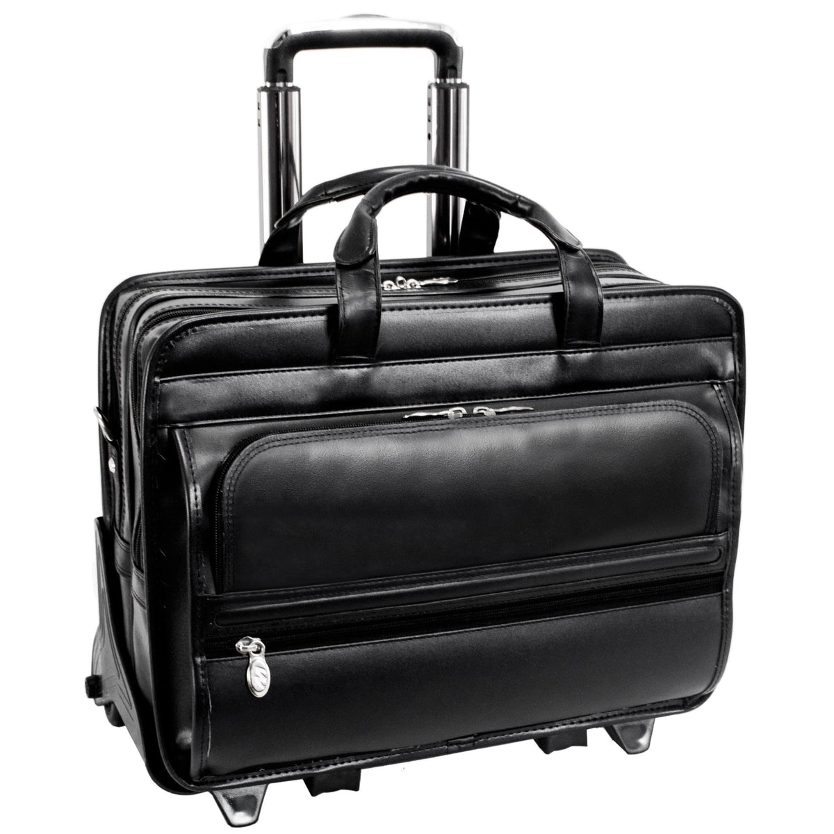 Black Leather 17" Detachable Wheeled Laptop Case A34441