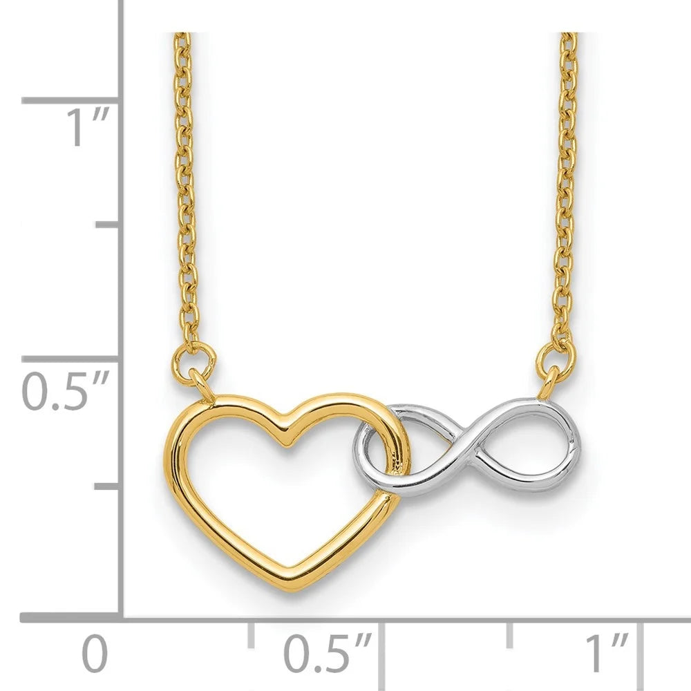 14K Yellow Gold and White Rhodium Heart with Infinity Symbol Necklace 17" E59749