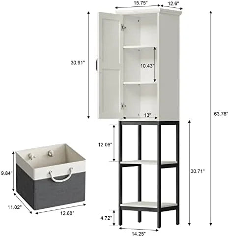Linen Cabinet with Basket and 5 Shelves B6804