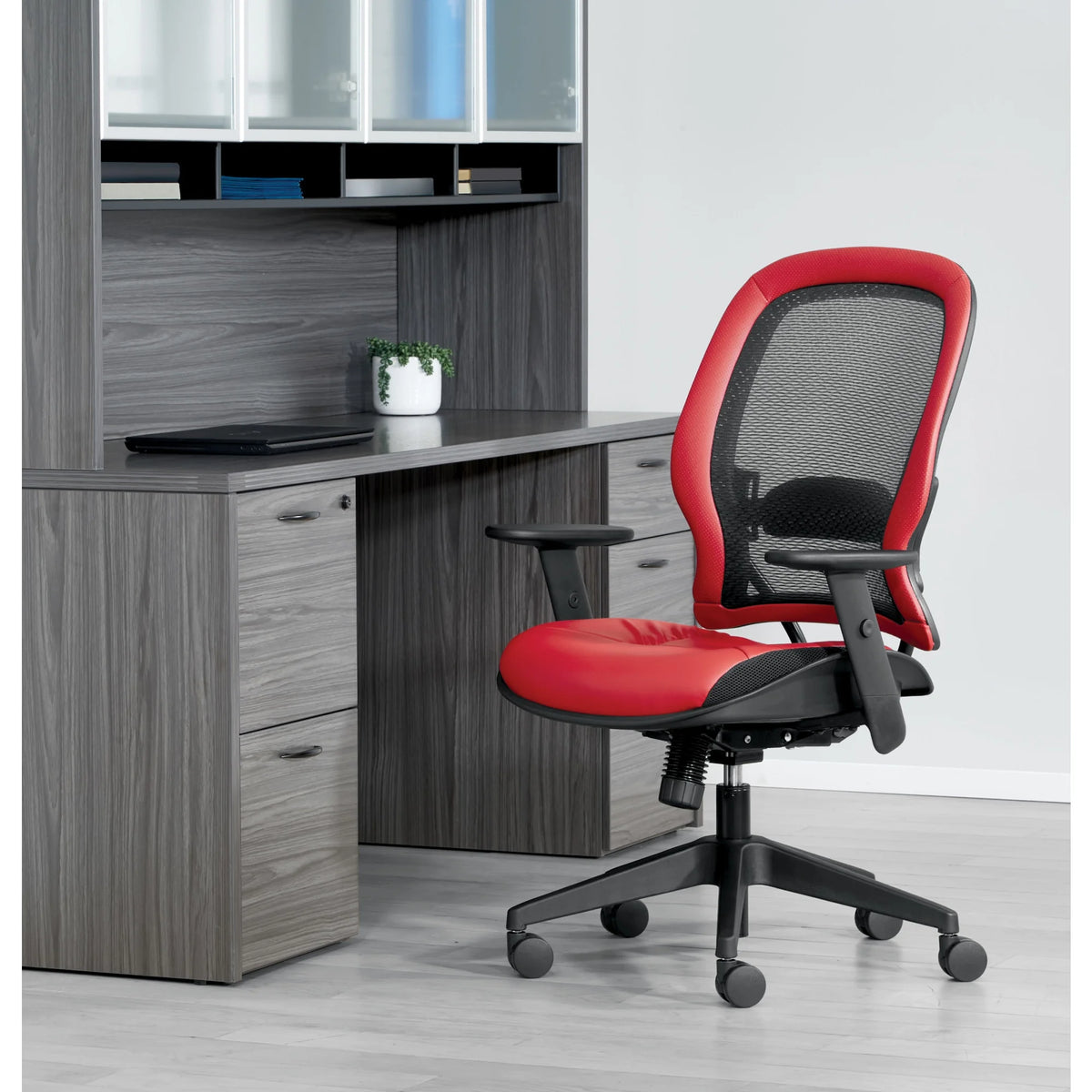 Dark Air Grid Back Managers Office Chair with Red Fabric Seat S85053