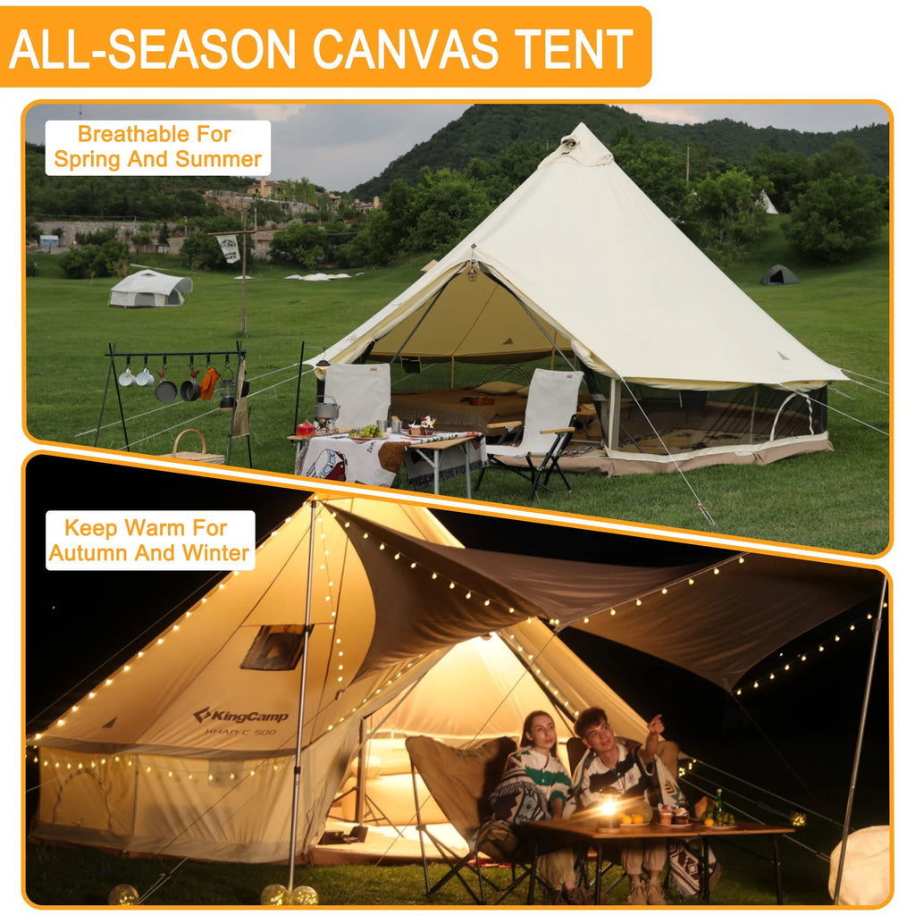Canvas Bell Tent with Stove Jack Hole, 8-People 4 Seasons T39919