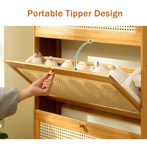 3 Layer Bamboo Shoe Cabinet with Rattan Doors Z97968