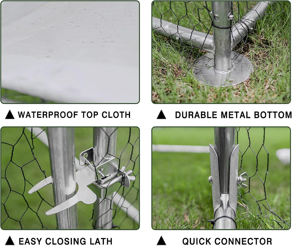 Large Metal Chicken Coop with Waterproof & Anti-UV Cover, Galvanized Steel (9.8' x 13.1' x 6.5') C136