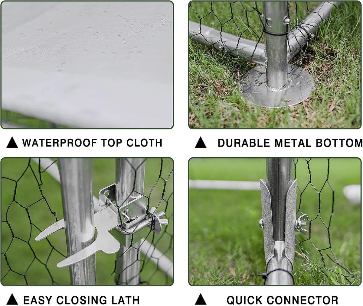 Large Metal Chicken Coop with Waterproof & Anti-UV Cover, Galvanized Steel (9.8' x 13.1' x 6.5') C136