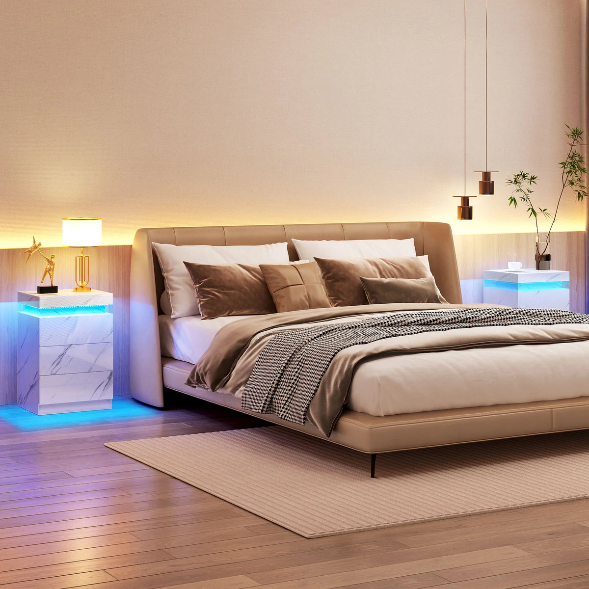 Set of 2 3 Drawer LED Nightstand T4106