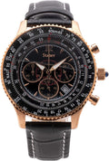 Vintage Style Chronograph Watch with Genuine Crocodile-Embossed Black Leather Band and Rose Gold Stainless Case D50653