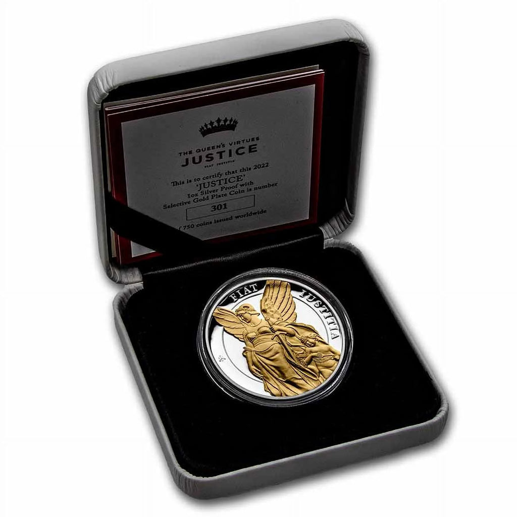 2022 St. Helena 1 oz Silver £1 Virtues Justice Prf (Gilded) R7636