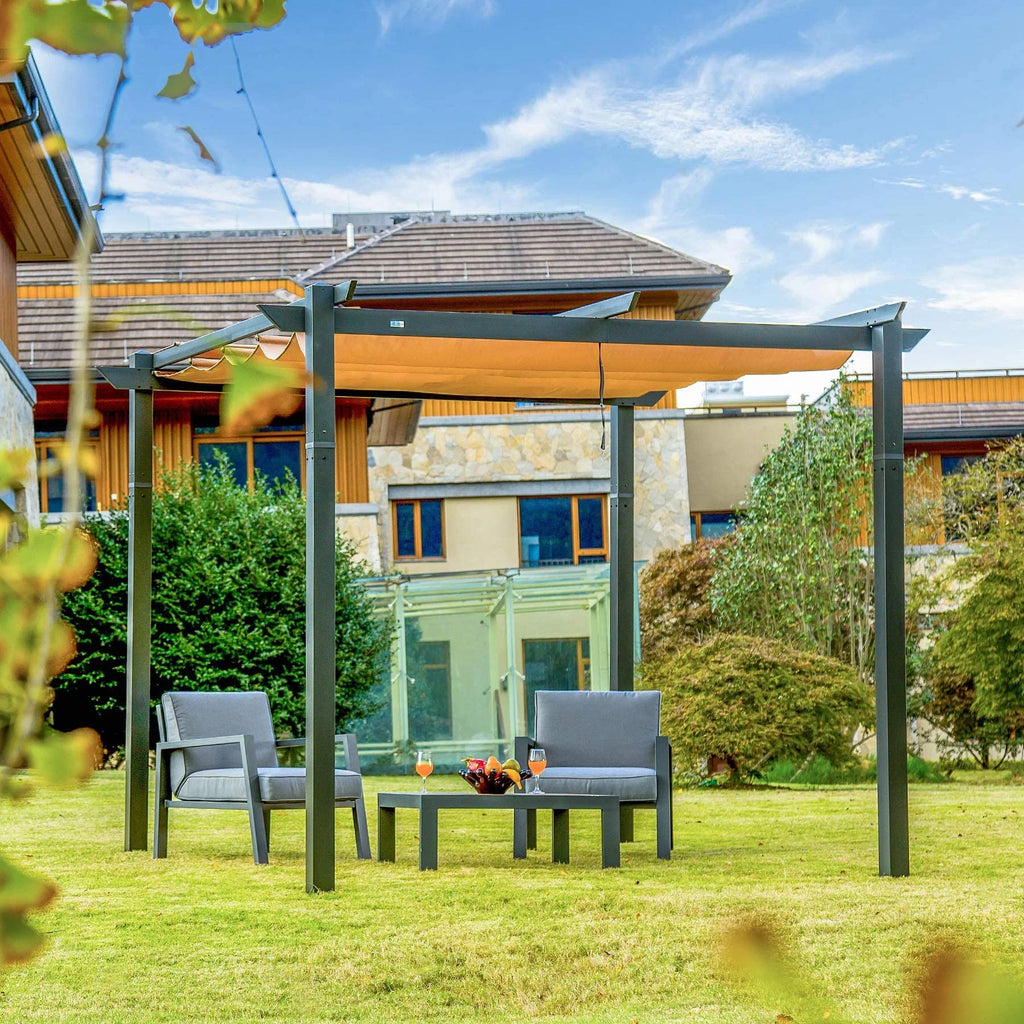 Retractable Pergola with Weather-Resistant Aluminum Canopy W7149