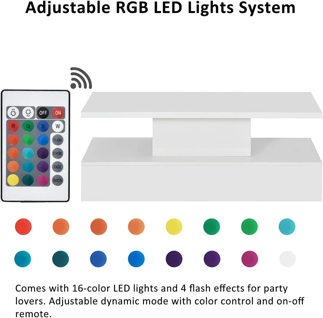 White 47 In Coffee Table with LED Light and Control E844