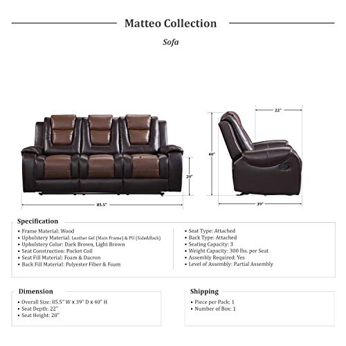 3-Piece Reclining Living Room Set, Two-Tone Grey L2481