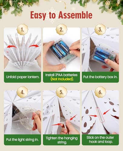 2 Pack 17.7” Hanging Paper Star Lantern with LED Lights I200