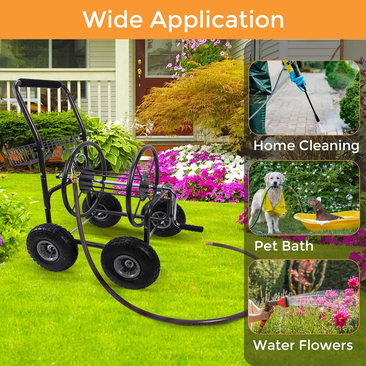 Garden Hose Reel Cart with 4 Wheels, 250-Feet Capacity G913139