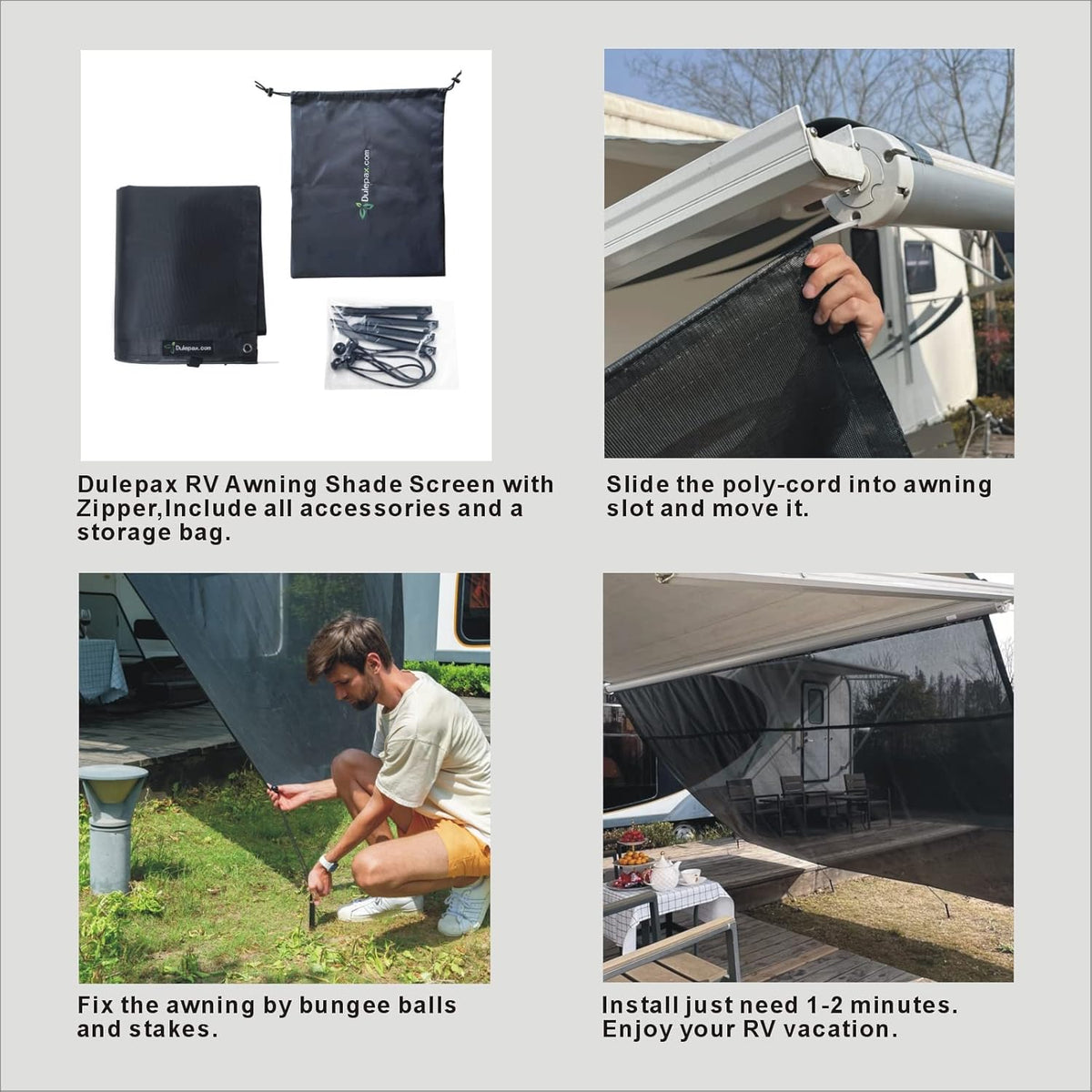 RV Awning Shade Screen with Zipper 8'X15'3'' N93169
