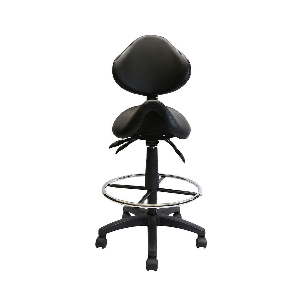 Adjustable Saddle Stool with Backrest, PU Leather, Black P150667