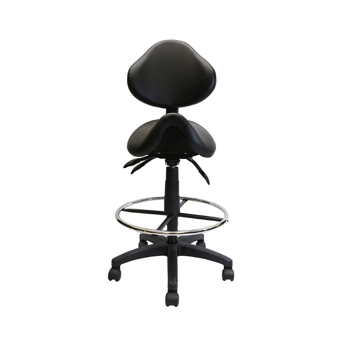 Adjustable Saddle Stool with Backrest, PU Leather, Black P150667
