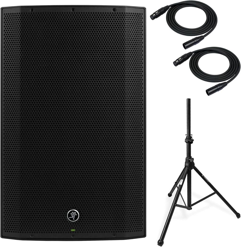 15-Inch Powered Loudspeaker Bundle with Tripod Stand & 2 XLR Microphone Cables B704