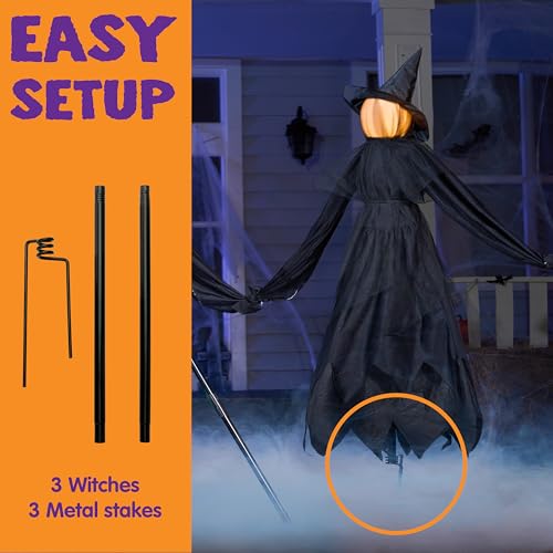 Set of 3 Light Up Witch Decorations with Cauldron W5285