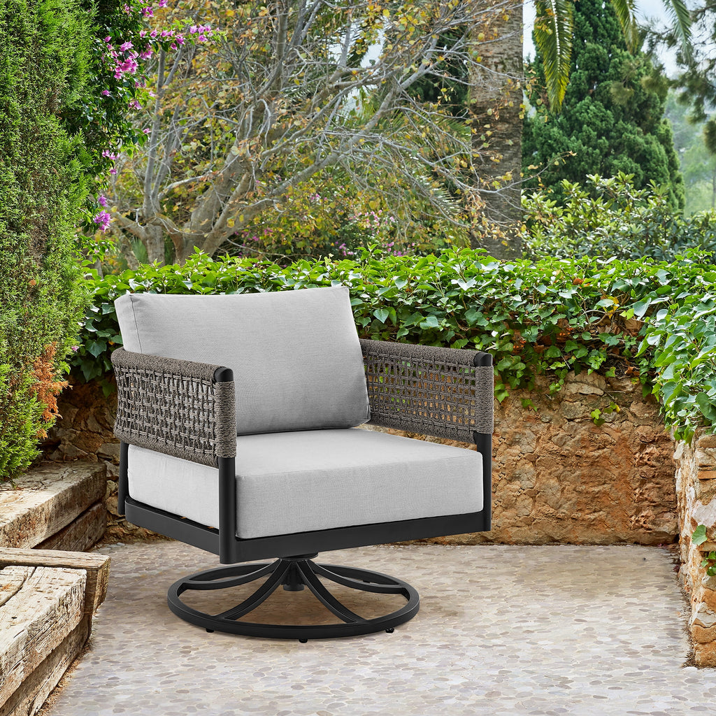 Black Aluminum Grey Rope Swivel Rocking Chair with Cushions C913555