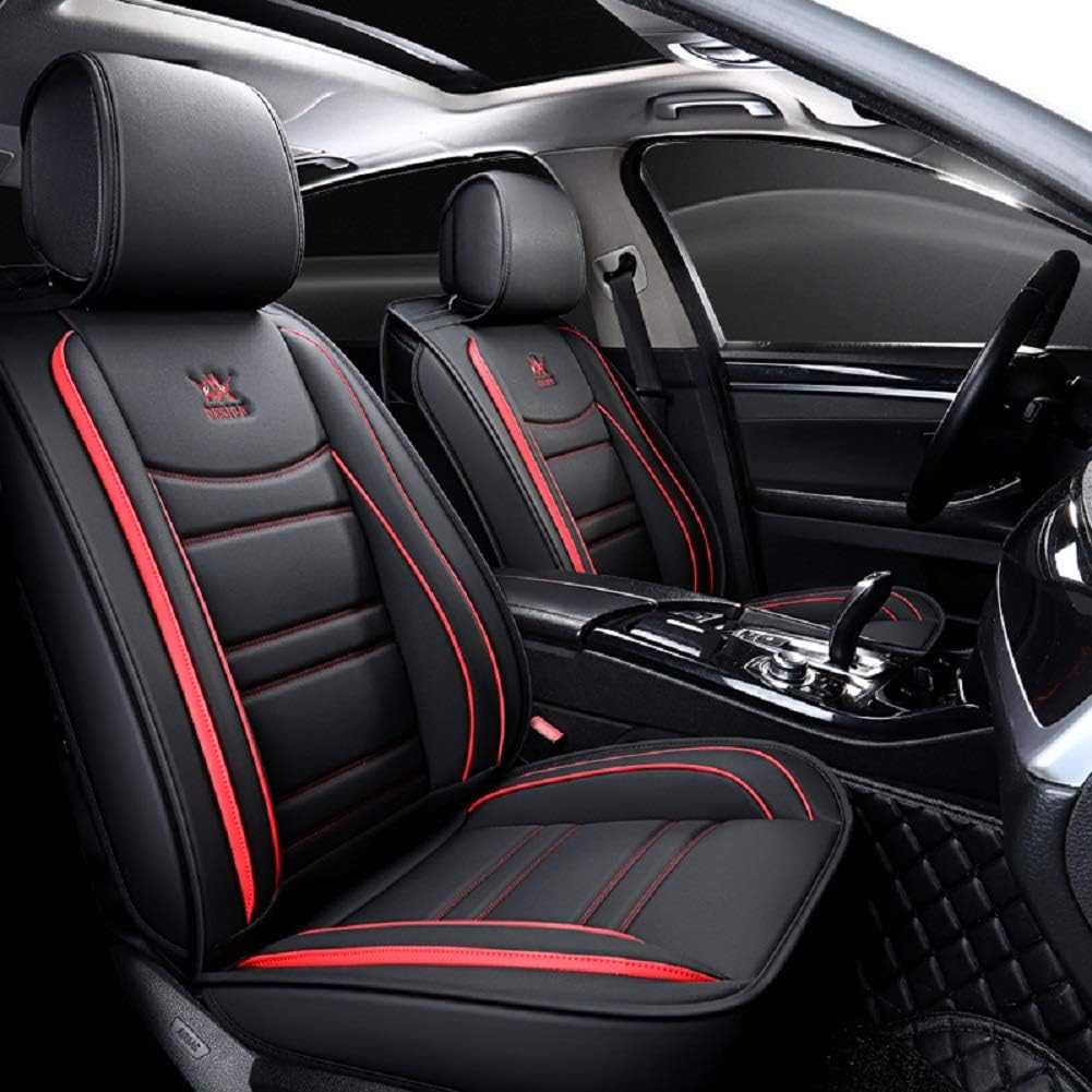 Black-White Leather Car Seat Covers 5 Seats Full Set C4461