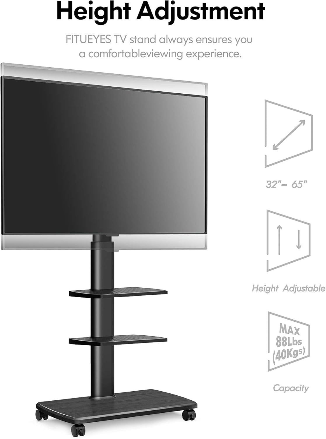Rolling TV Stand on Wheels for 32 to 65 Inch Flat Screen TV, Black F669956