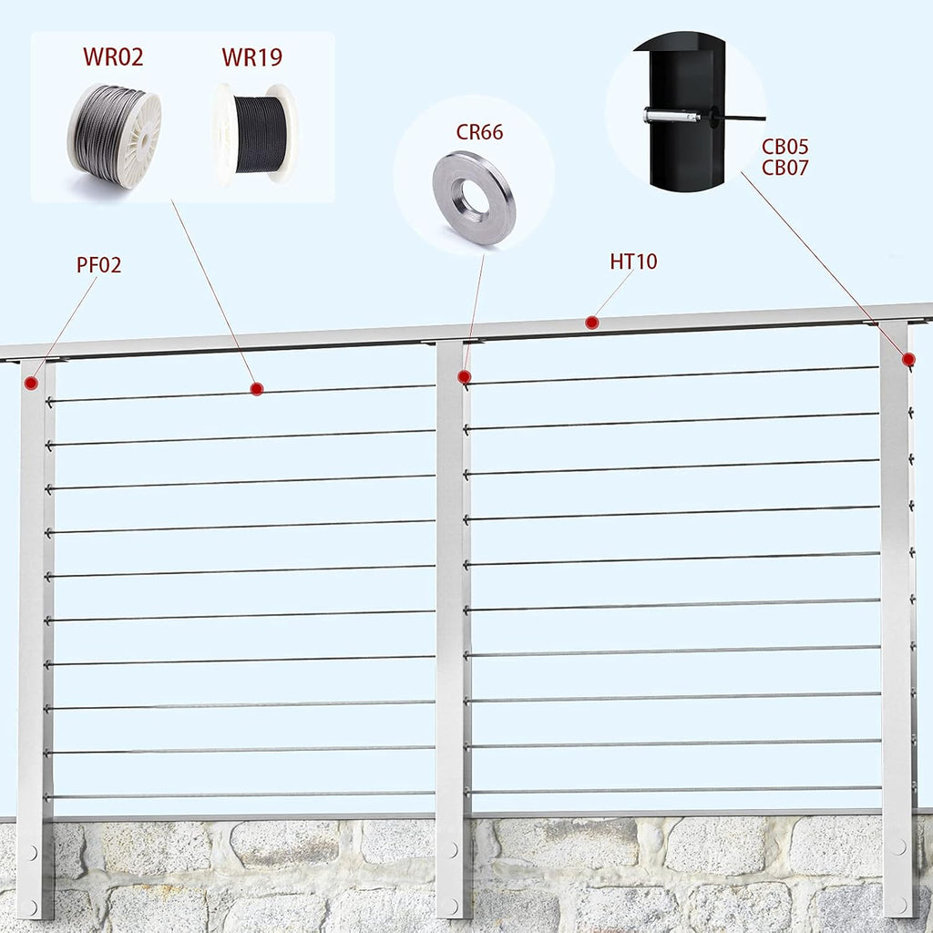 4PACK Brushed Stainless Steel Square Cable Railing Post 36''x2''x2'' Pre-Drilled C291593