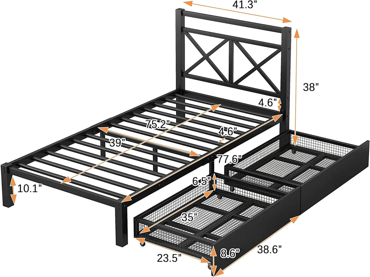 Metal Platform Bed with 2 Storage Drawers E65659