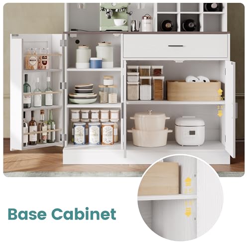White Tall Kitchen Pantry Cabinet with Glass Doors and Adjustable Shelves S57358