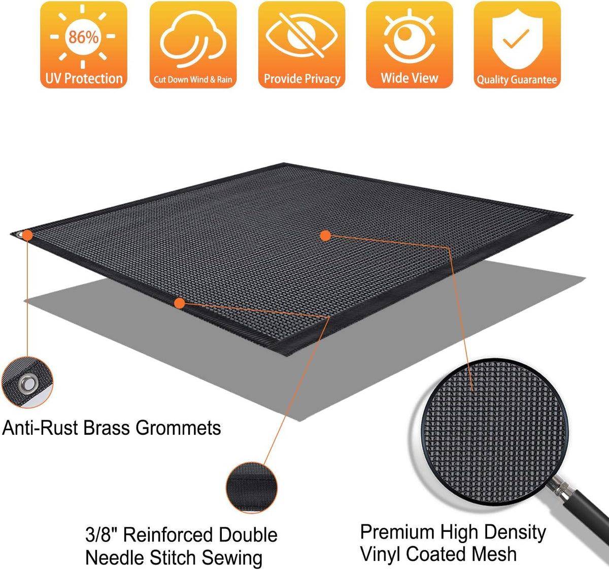 Black Mesh RV Awning Shade Screen with Zipper 10' x 9' Y296