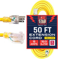 50 Foot 10/3 SJTW Lighted Extension Cord Yellow 3 Prong Grounded Plug 10 Gauge C423