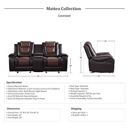 3-Piece Reclining Living Room Set, Two-Tone Grey L2481