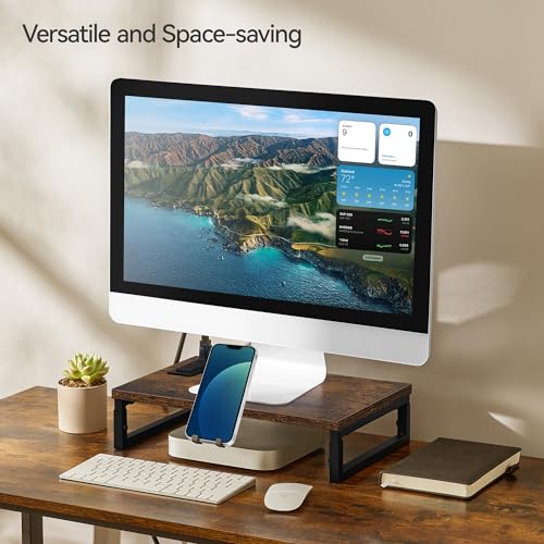 Monitor Stand Riser with Charging, Adjustable Computer Desk Organizer with Phone Holder W702
