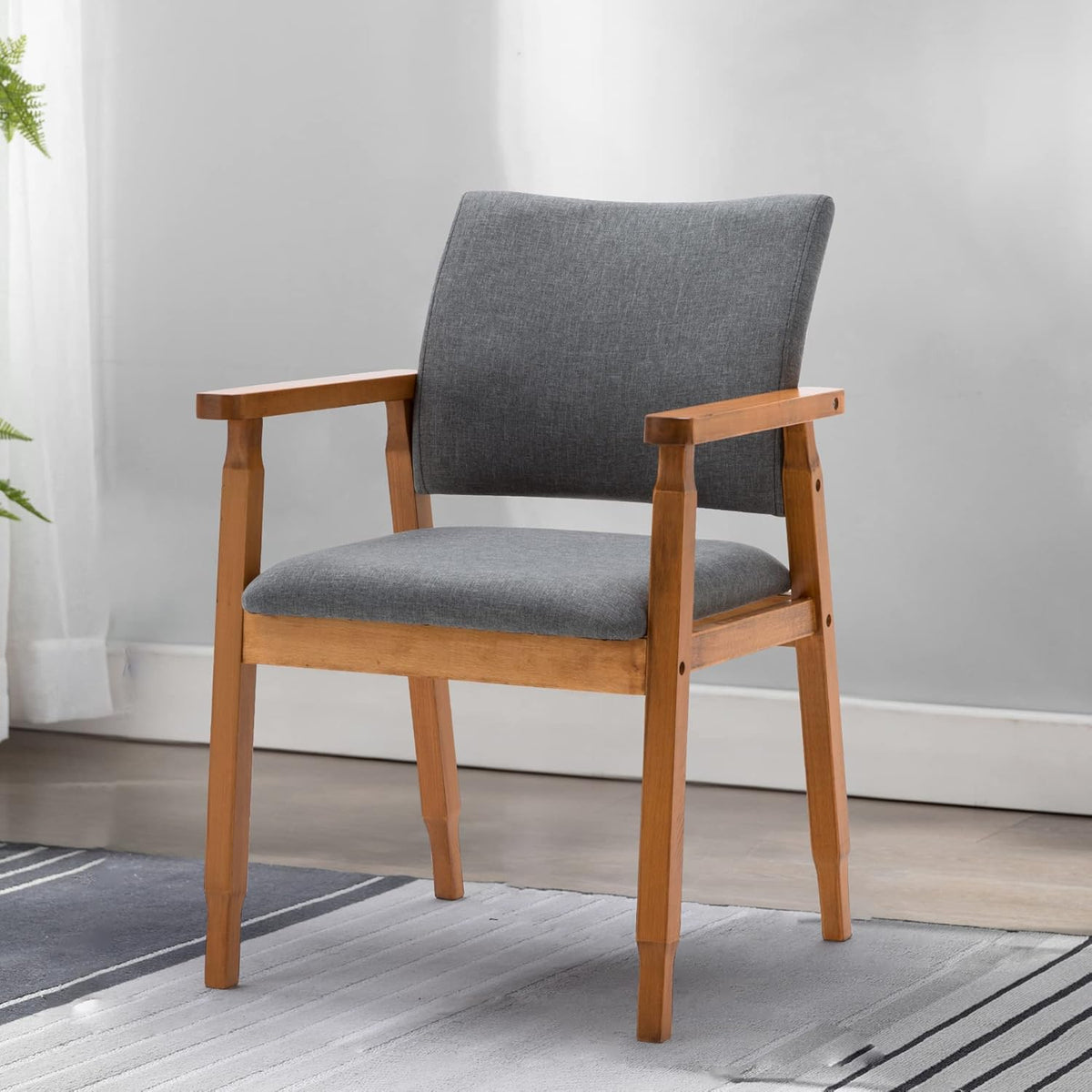 Set of 2 Walnut Wood Dining Chairs Grey Fabric R6091
