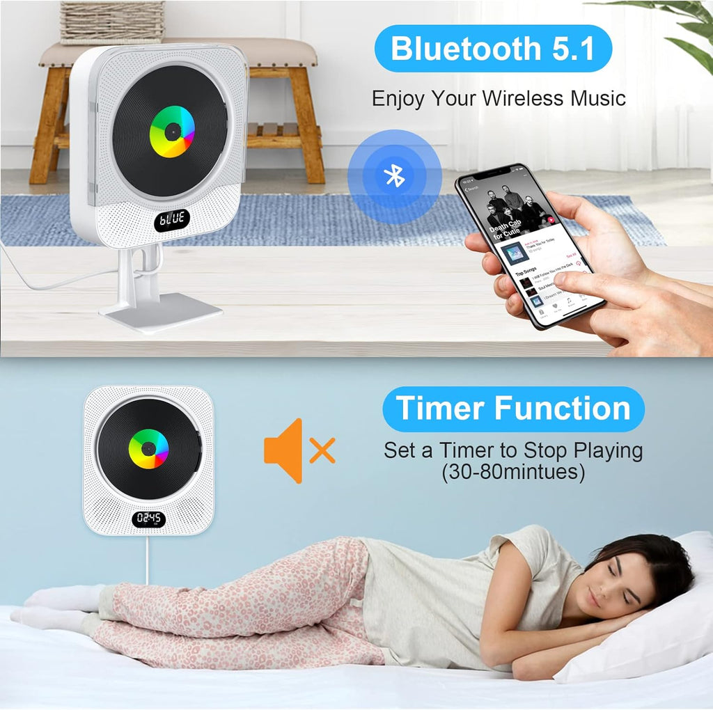 Portable CD Player with Bluetooth Speakers Remote Control FM Radio X844983