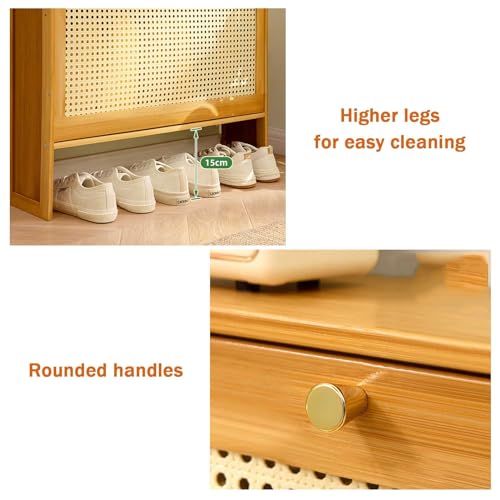 3 Layer Bamboo Shoe Cabinet with Rattan Doors Z97968
