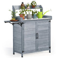 Solid Wood Potting Bench Table with Folding Pallet and Metal Tabletop, Grey I153