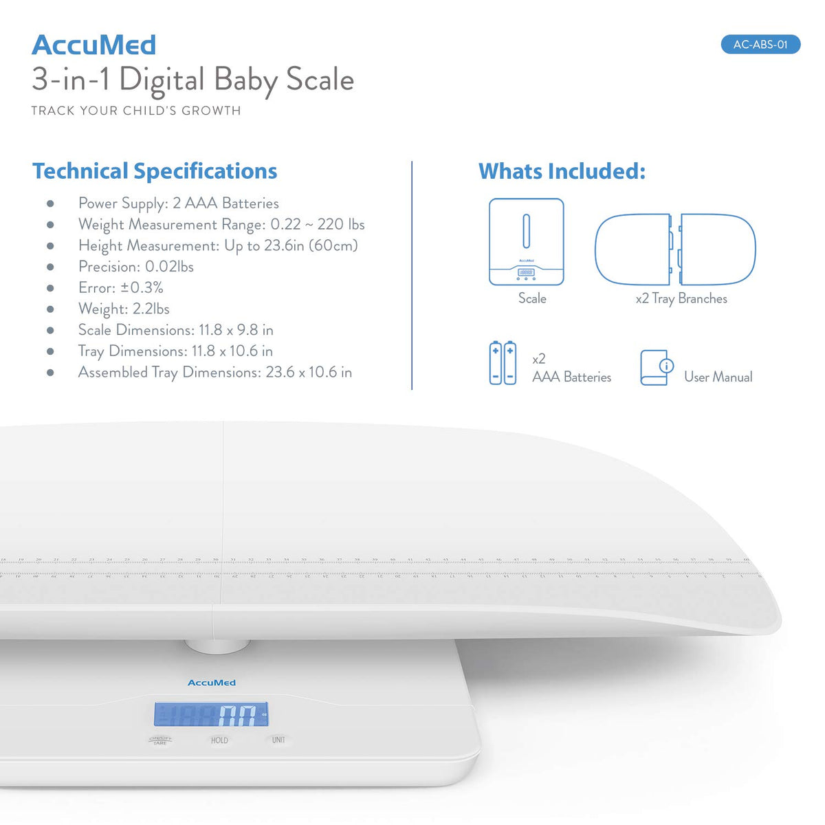 Baby Scale, Pet Scale, Toddler Scale, Digital Scale, Blue Backlight L980379