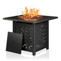 Black 28 Inch Steel Propane Fire Pit with Lid and Lava Rock X627478