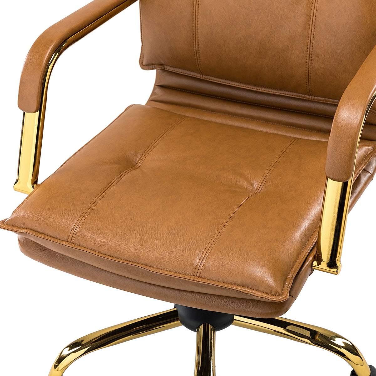 Camel Vegan Leather Task Chair with Tufted Mid Back Armrest Swivel Adjustable P402455