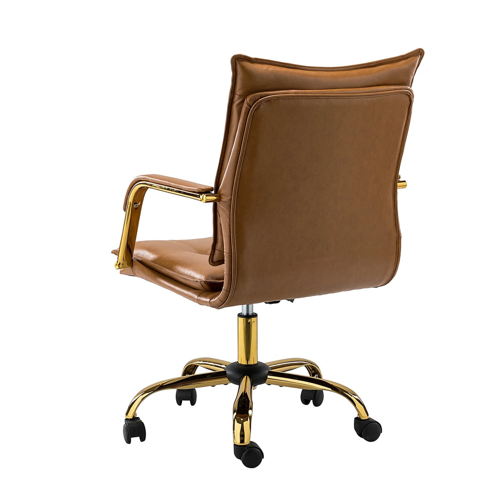 Camel Vegan Leather Task Chair with Tufted Mid Back Armrest Swivel Adjustable P402455