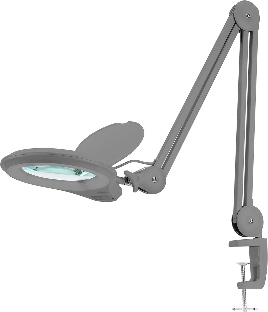 1,200 Lumens Dimmable LED Magnifying Lamp with Clamp, 5 Diopter, 5 Inches Lens, Gray D61320