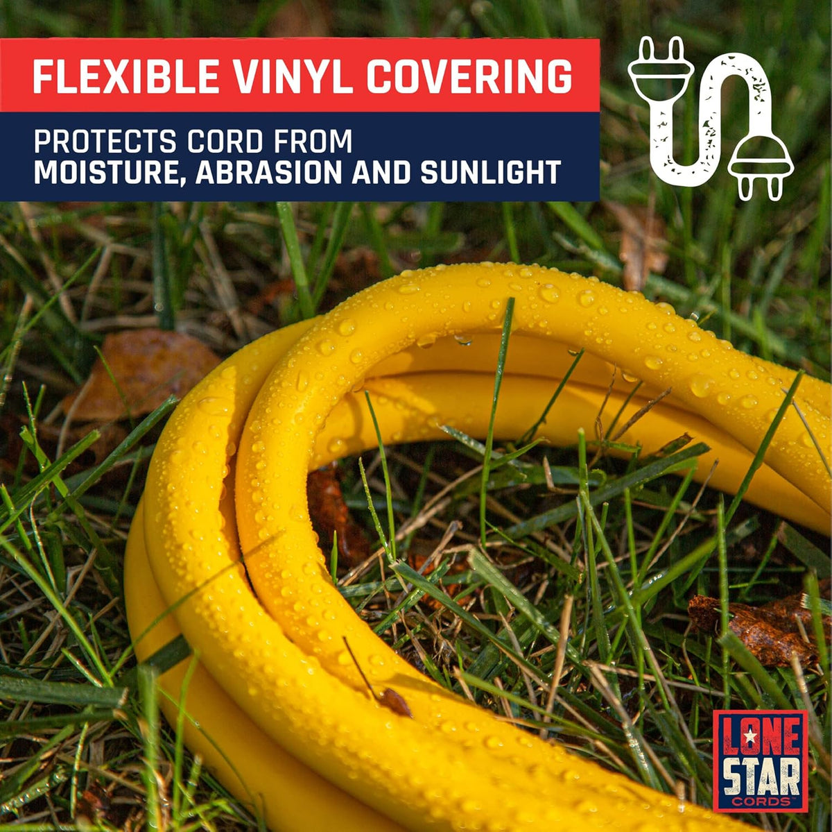 50 Foot 10/3 SJTW Lighted Extension Cord Yellow 3 Prong Grounded Plug 10 Gauge C423